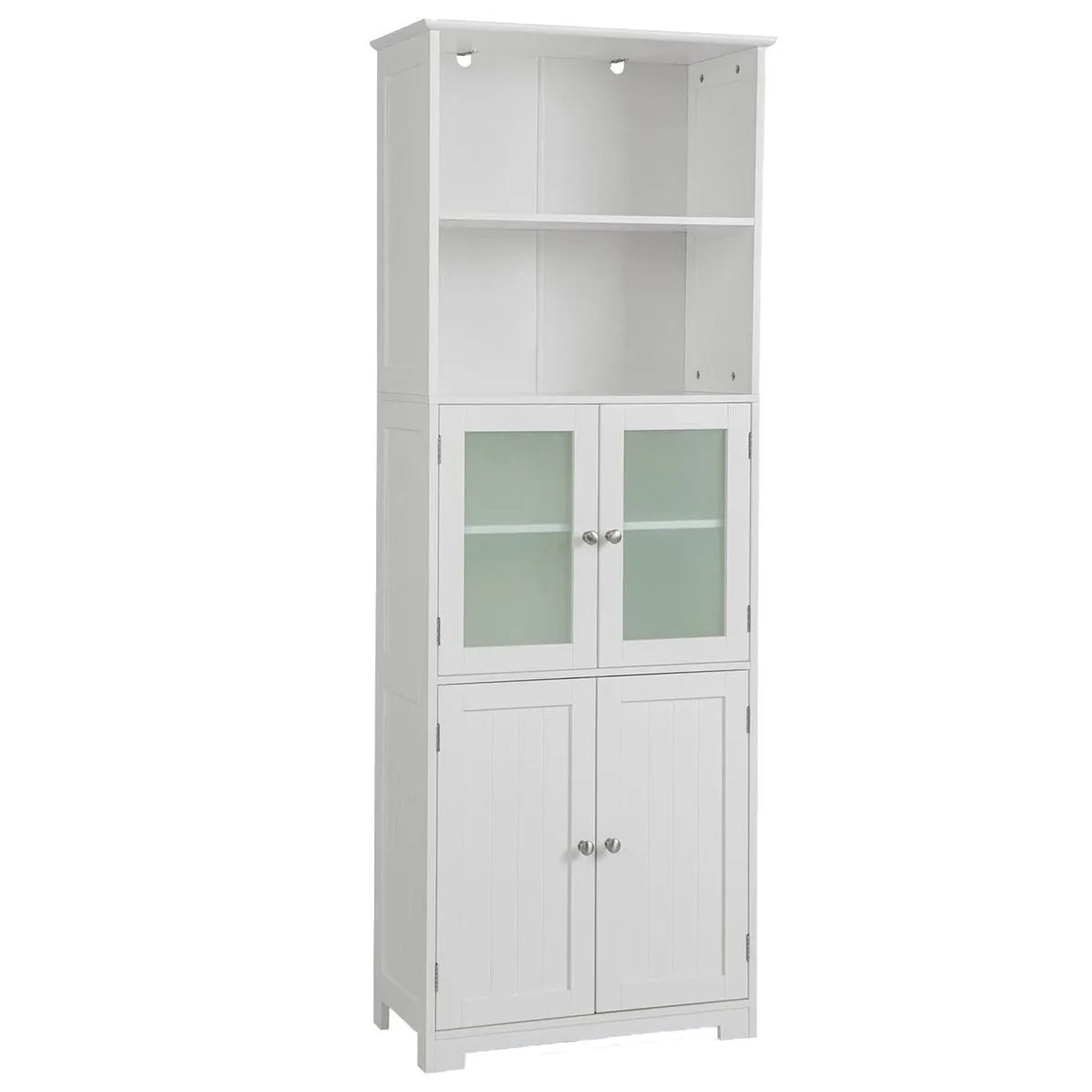 Costway Badezimmerschrank mit Glastüren Verstellbaren Regalen Weiß