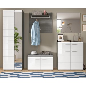 Inn.Furn Garderoben-Set 5-teilig Weiß Hochglanz Grau 250 cm Rumba