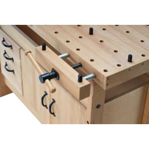 Sjöbergs Nordic Pro 1400 Hobelbank aus Buchenholz mit Vorderzange und Bankhaken.