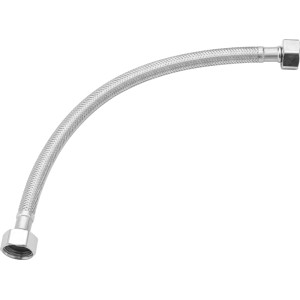 Silberner Flex-Verbindungsschlauch 1/2 x 1/2 x 300 mm, geflochten, für Trinkwasserinstallationen.