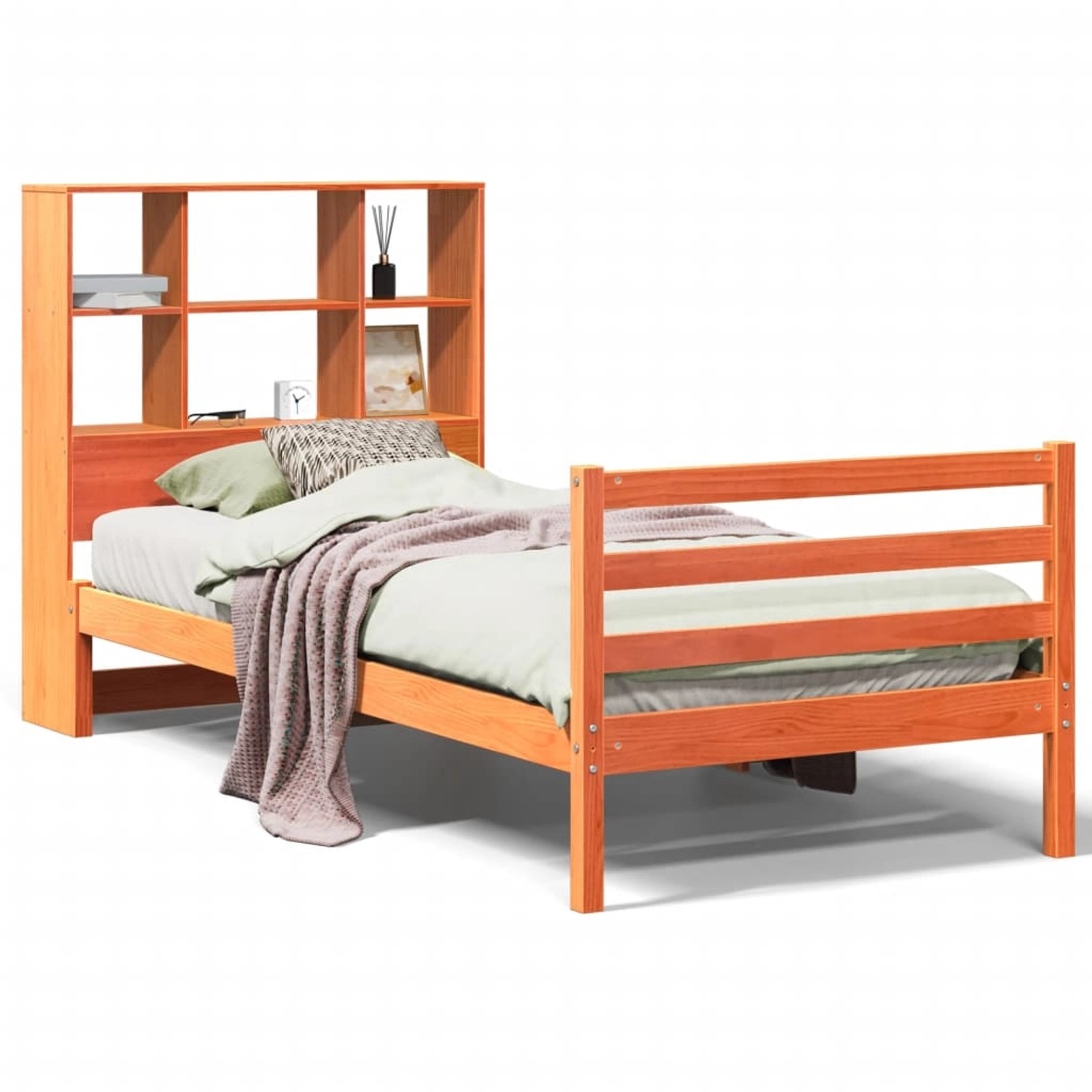 vidaXL Massivholzbett mit Regal ohne Matratze Wachsbraun 90x190 cm 3321910 günstig online kaufen
