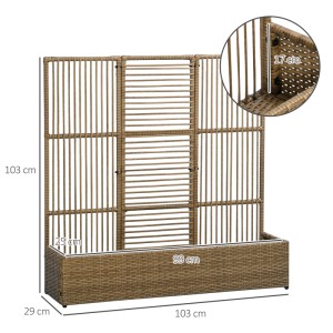 Outsunny Blumenkasten mit Spalier PE-Rattan Stahl 103L x 103B x 29H cm Sand