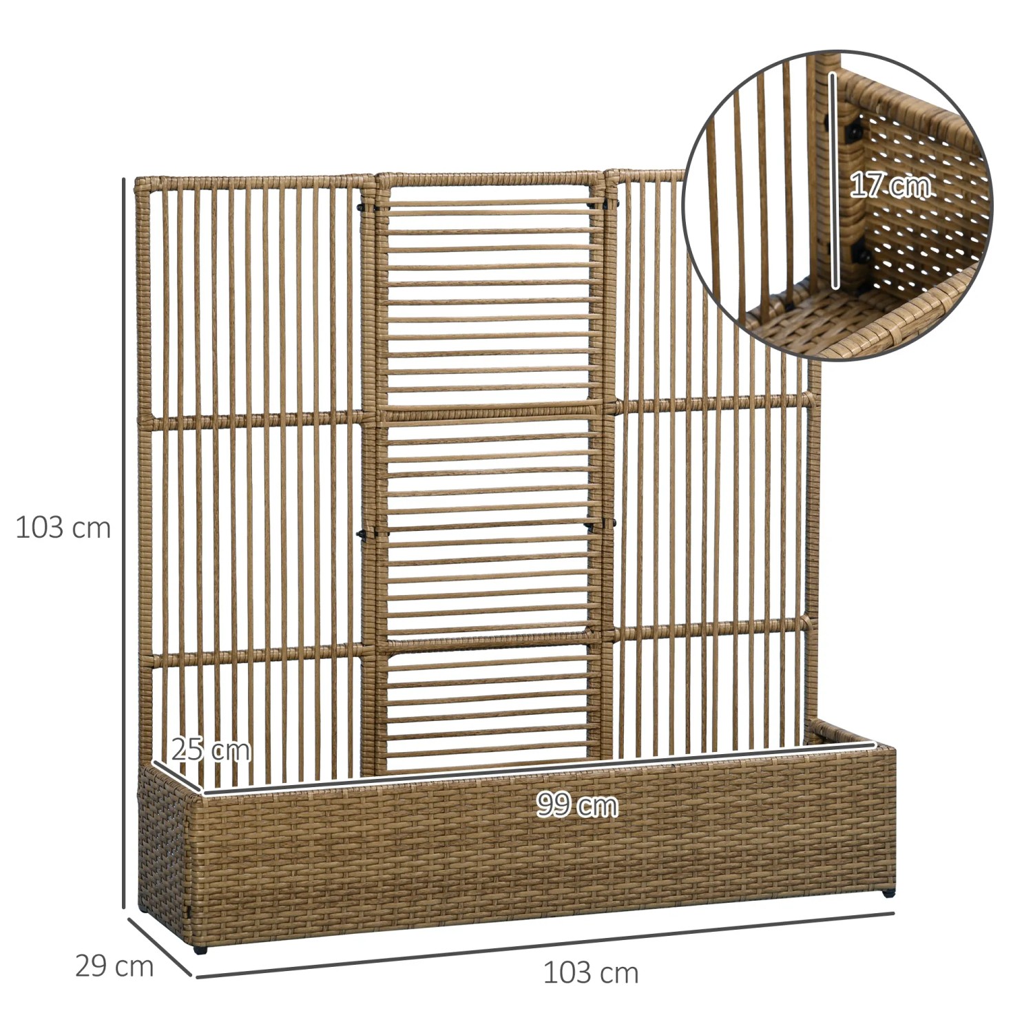 Outsunny Blumenkasten mit Spalier PE-Rattan Stahl 103L x 103B x 29H cm Sand_3