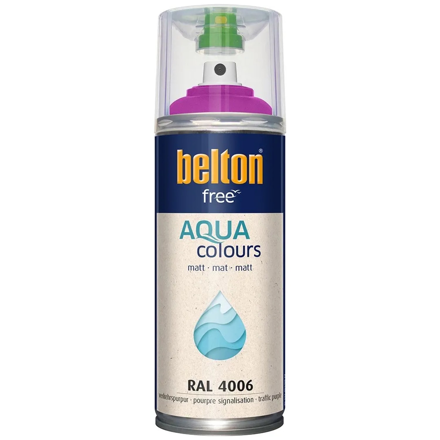Belton Free AQUAcolours Buntlack RAL 4006 Verkehrspurpur matt Sprühdose. Wasserbasierter Lack für innen & außen.