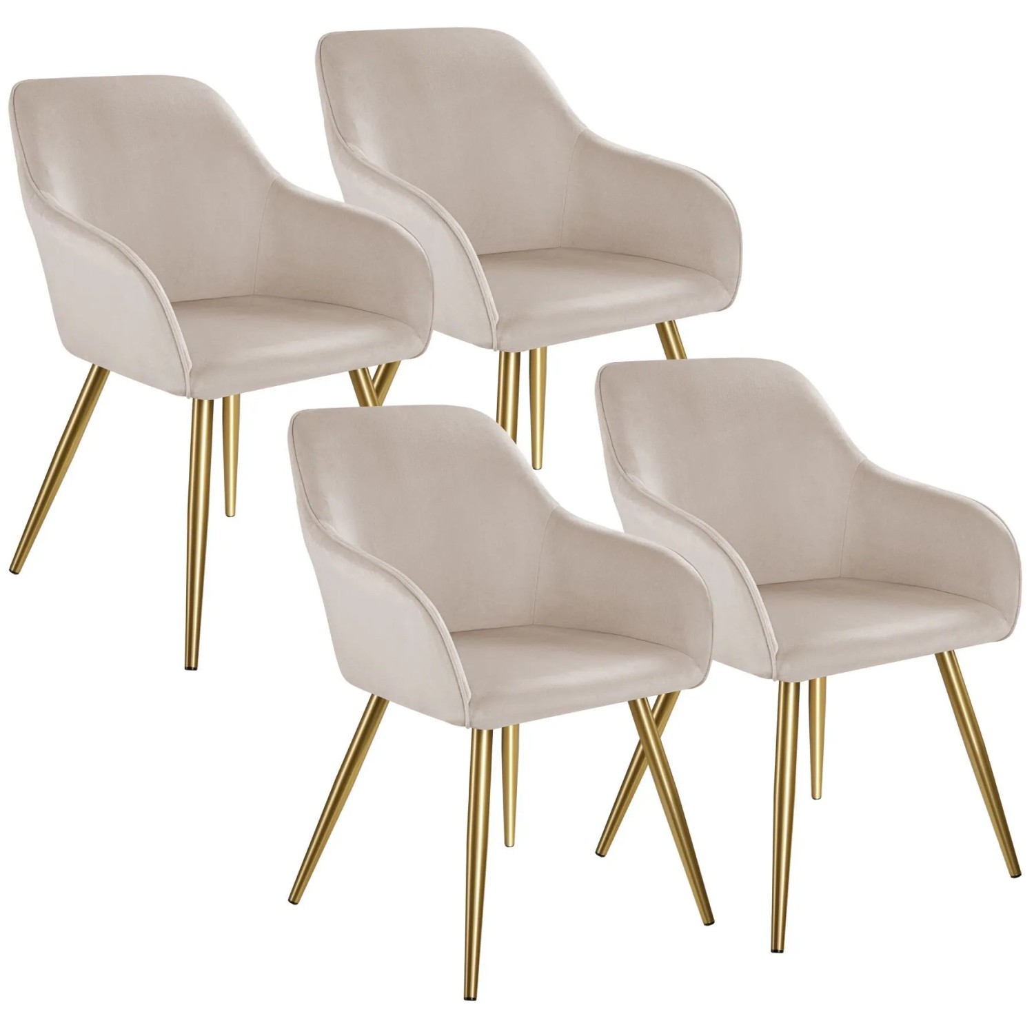 Tectake Esszimmerstuhl Marilyn Gepolstert  In Samtoptik Durchgehende Lehne 4Er Set 62 x 58 x 82 cm Taupe Gold