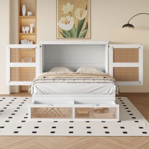 okwish Schrankbett 140x200cm mit Stauraumschubladen Wandbett Jugendzimmer Weiß ohne Matratze