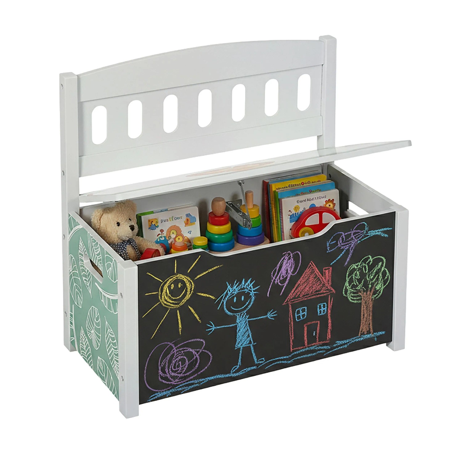 Relaxdays Kinderbank MDF Bunt Mit Stauraum und Tafel 55,5 cm x 57 cm x 30 cm 7,6 kg