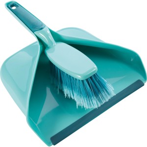 Türkisfarbenes Leifheit Handkehrset mit Kehrschaufel und Handfeger für die Reinigung.