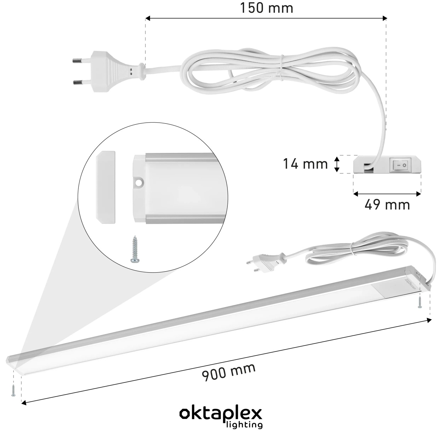 BAKAJI LED Unterbauleuchte 90 Cm – 15 W, 1200 Lm, Schwenkbar, Für Küche & Schränke, Naturweiß 4000K