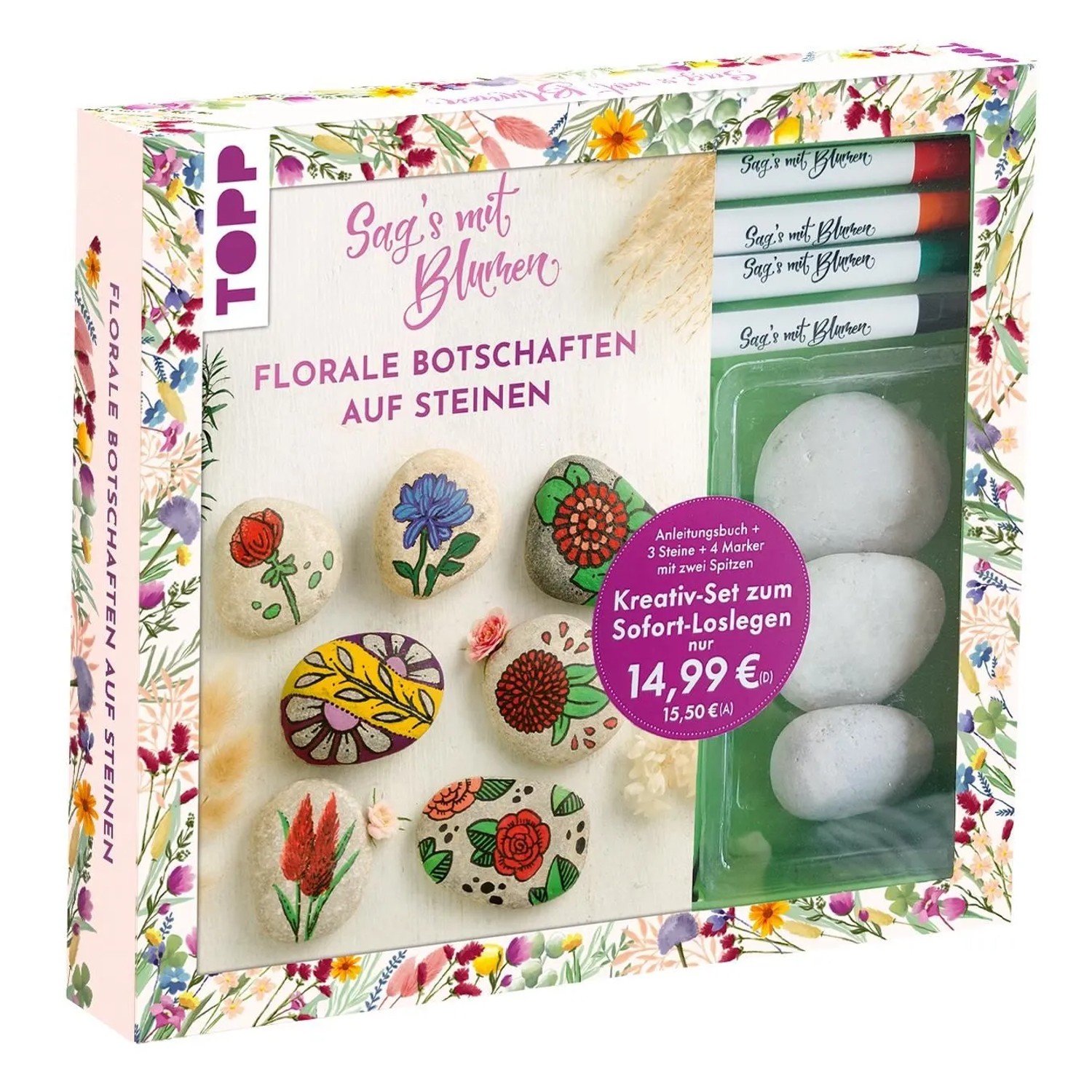 Kreativ-Set: Sag's mit Blumen - Florale Botschaften auf Steinen. Mit Anleitungsbuch und Material