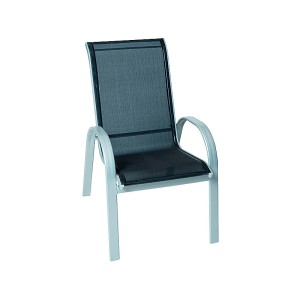 Schwarzer Stapelstuhl Amalfi 2er-Set mit Aluminiumgestell für den Garten.