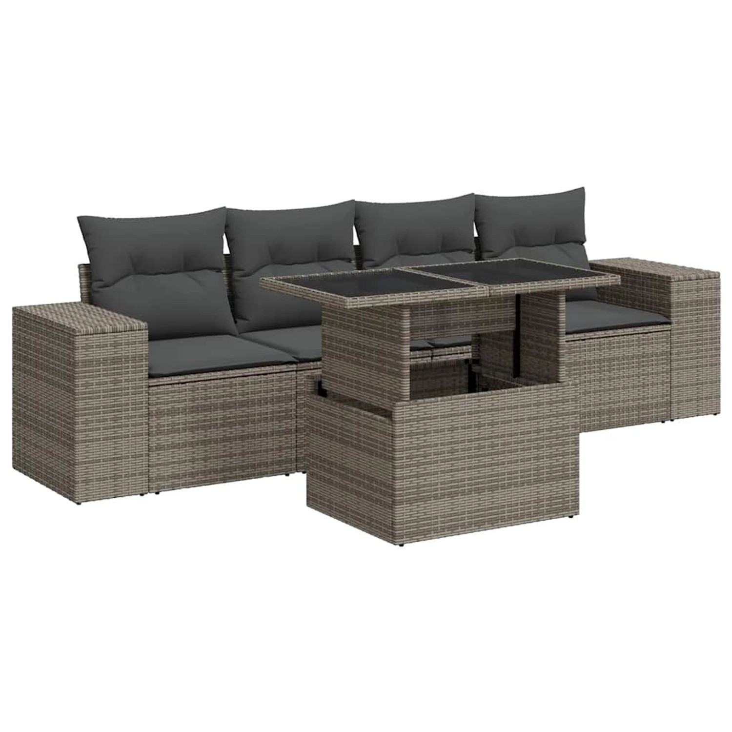 vidaXL 5-Tlg Garten-Sofagarnitur mit Kissen Grau Poly Rattan 3326721 günstig online kaufen