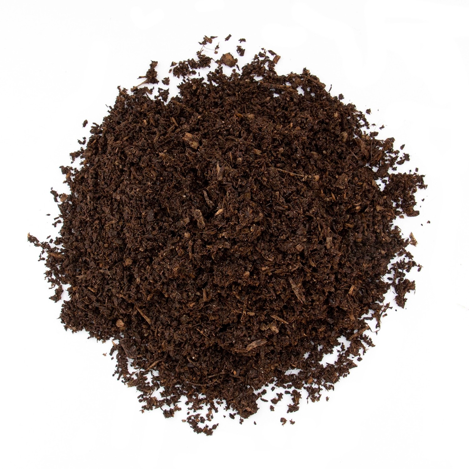 Nahaufnahme: Floragard Rasenerde, torffreie Erde für Rasenflächen, dunkle Farbe, feine Struktur.