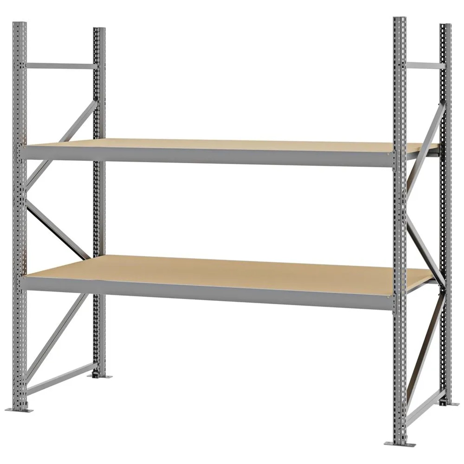 PROREGAL Weitspannregal Schraub-Stecksystem MAGNUS PRO Made In Germany Grundregal 200x200x80cm 2 Ebenen Spanplattenböden Fachlast 600kg Verzinkt