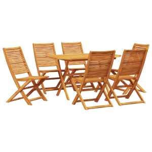 7-teilige Outdoor-Essgruppe aus Akazienholz mit rechteckigem Tisch und 6 Stühlen.