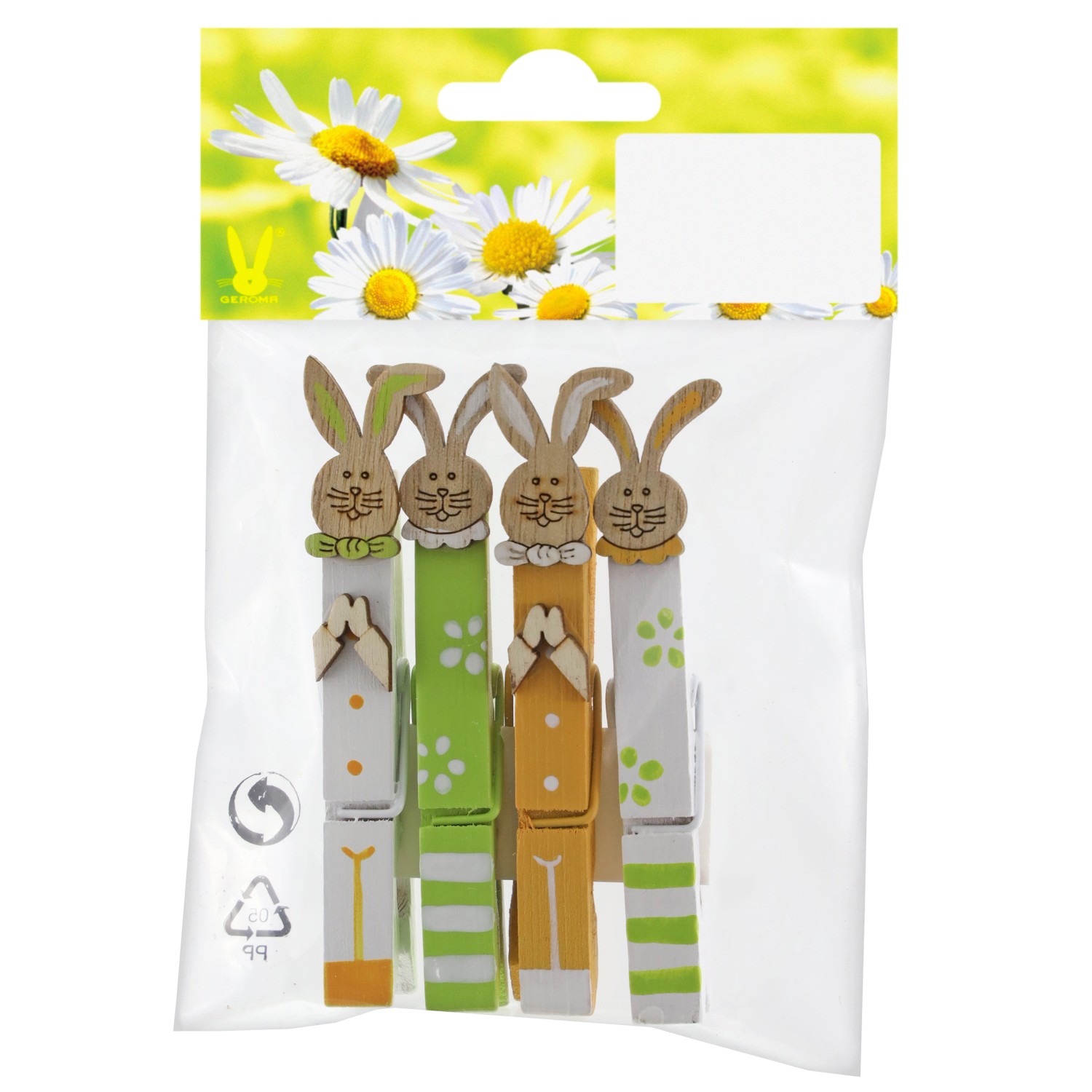 Holzclips Hase 4 Stück Bunt