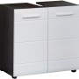 Trendteam Waschbeckenunterschrank LineSkinBD, weiß, 60 cm breit. Badmöbel mit zwei Türen und silbernen Griffen.
