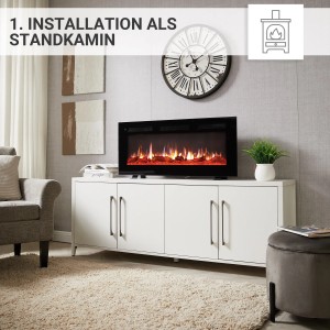 BALDERIA Elektrokamin LE-40 als Standkamin im Wohnzimmer mit 3D-Flammeneffekt und Heizung.