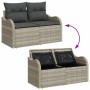 Hellgraues 9-teiliges Garten-Sofa-Set aus Poly Rattan mit Kissen und Stauraum.