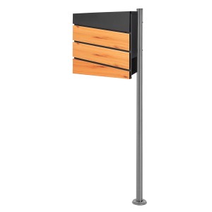 ML-Design Standbriefkasten mit Zeitungsfach und Pfosten, Holzoptik/Anthrazit, freistehend.