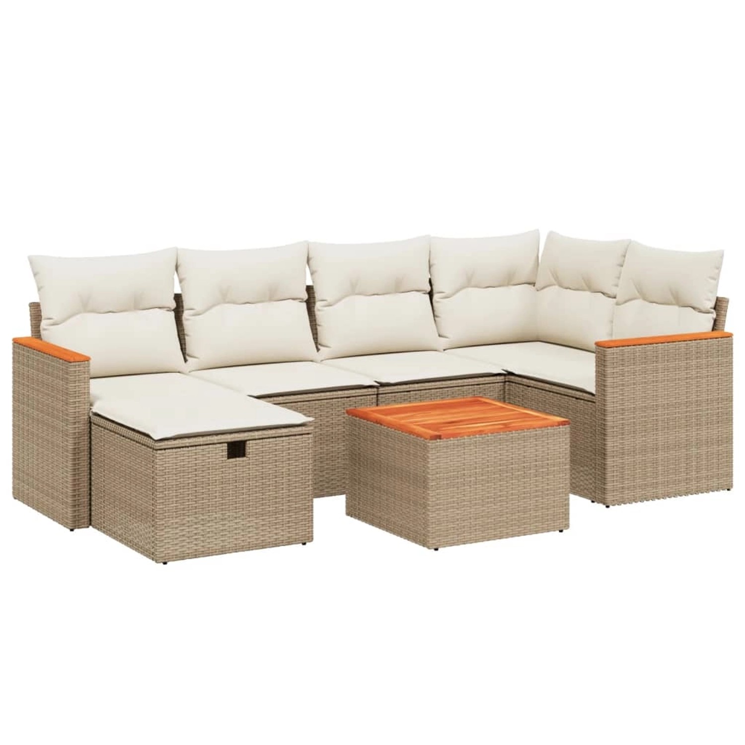 vidaXL 7-Tlg Garten-Sofagarnitur mit Kissen Beige Poly Rattan 3265307 günstig online kaufen
