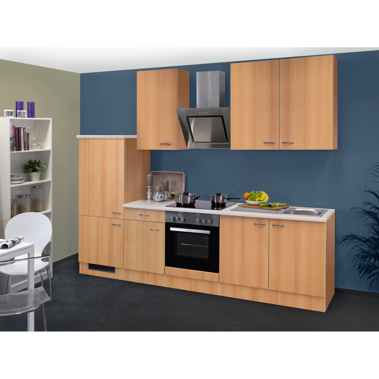 Flex-Well Classic Küchenzeile/Küchenblock Nano 270 cm Buche Nachbildung