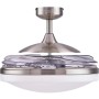 BEACON Deckenventilator Fanaway EVO 2 mit Chrom-Gehäuse, transparenten Flügeln und Milchglasleuchte.