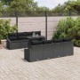 Schwarzes 9-teiliges vidaXL Garten-Sofa-Set aus Poly Rattan mit Tisch und Auflagen.