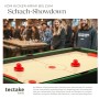 Tectake Multifunktions-Spieltisch mit Airhockey-Aufsatz und roten Pucks. Ideal für Spiel und Spaß.