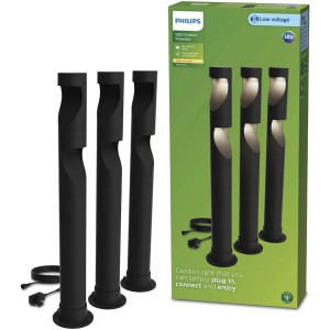 Philips Desi LED Sockelleuchte, 3er Set, Schwarz. Niedervolt Gartenbeleuchtung für den Außenbereich.