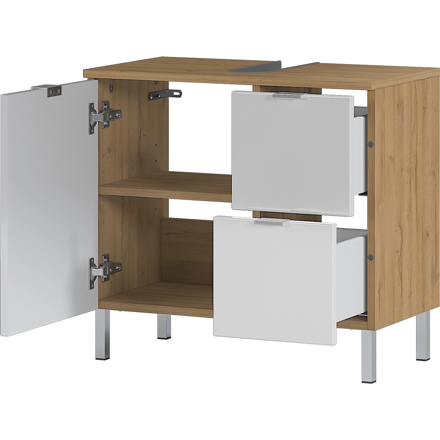 Germania Waschbeckenunterschrank GW-MAURESA Eiche, mit 2 Schubladen und Tür.