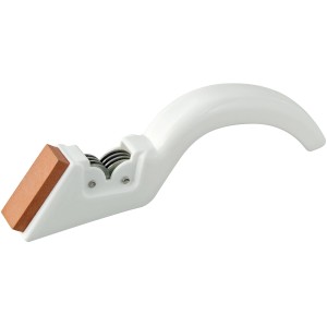 Fackelmann Messer- und Scherenschärfer, 19 cm, mit weißem Kunststoffgriff und Wetzstein.