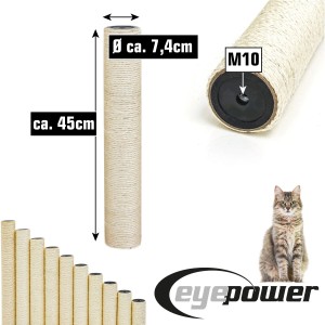 eyepower Sisalstamm 45 cm, Ø 7.1 cm, M10 Gewinde, für Katzenkratzbaum als Ersatz.