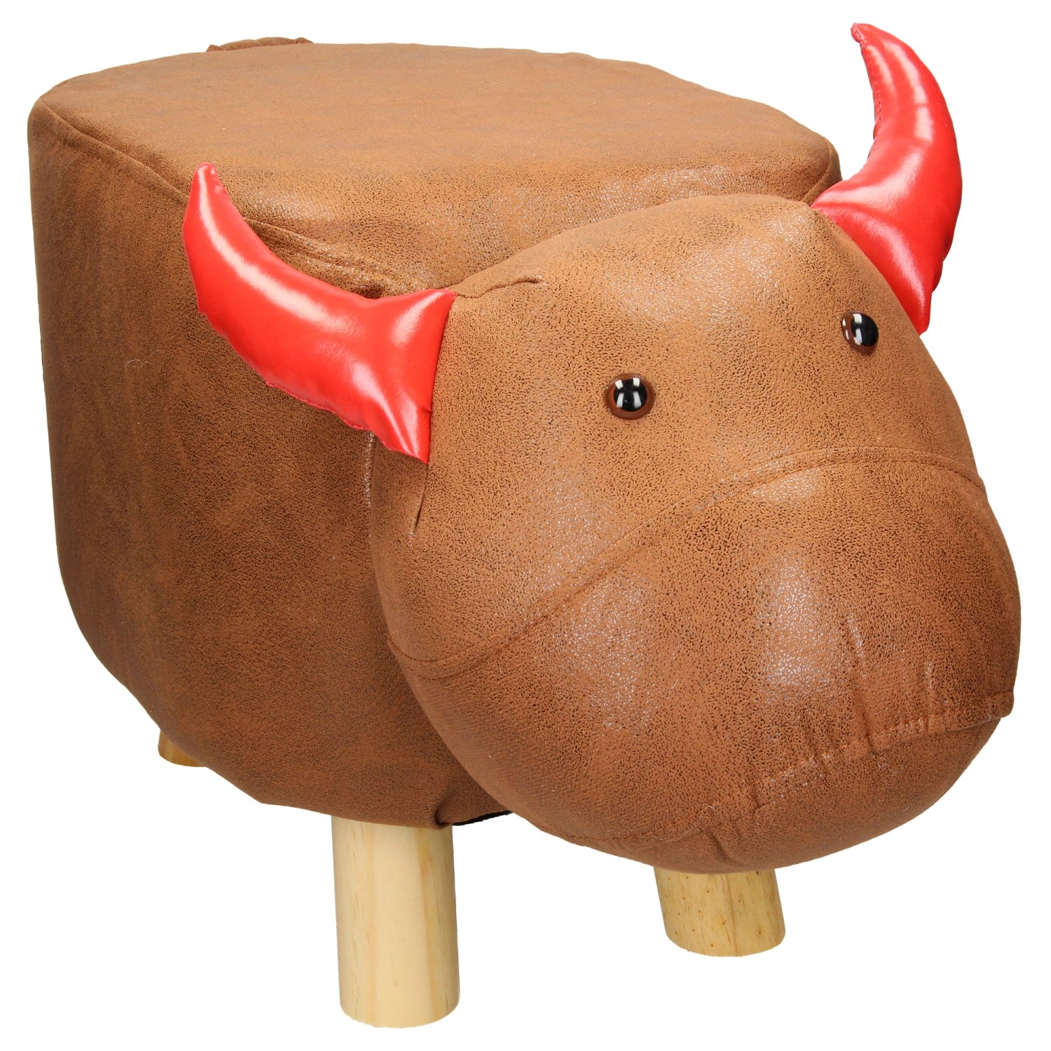 WOMO-DESIGN Tierhocker für Kinder Kalb 68x30x37cm Kunstleder Braun-Rot Holzbeine