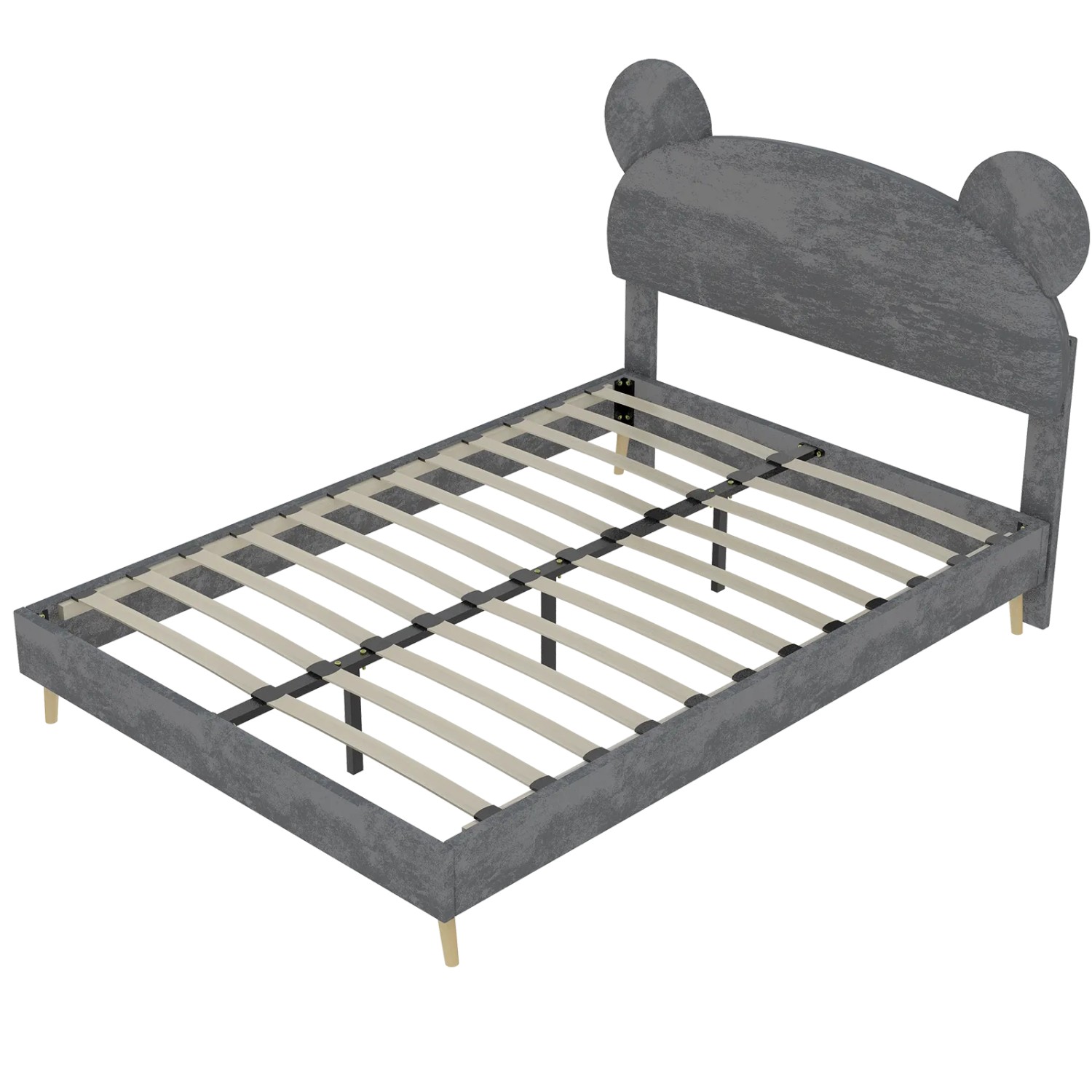 okwish Polsterbett 140x200cm mit Cartoon Kopfteil Schlafzimmer Grau ohne Matratze