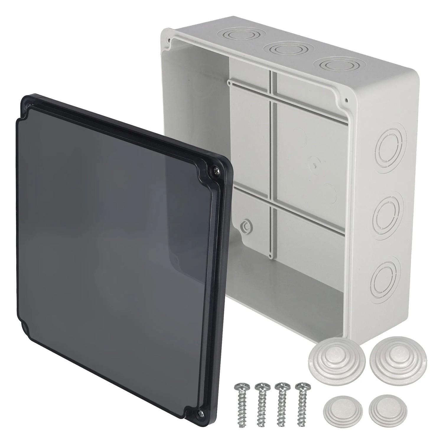 EDO Abzweigkasten Aufputz 200 x 200 x 80 mm Grau-Transparent IP65 ABS