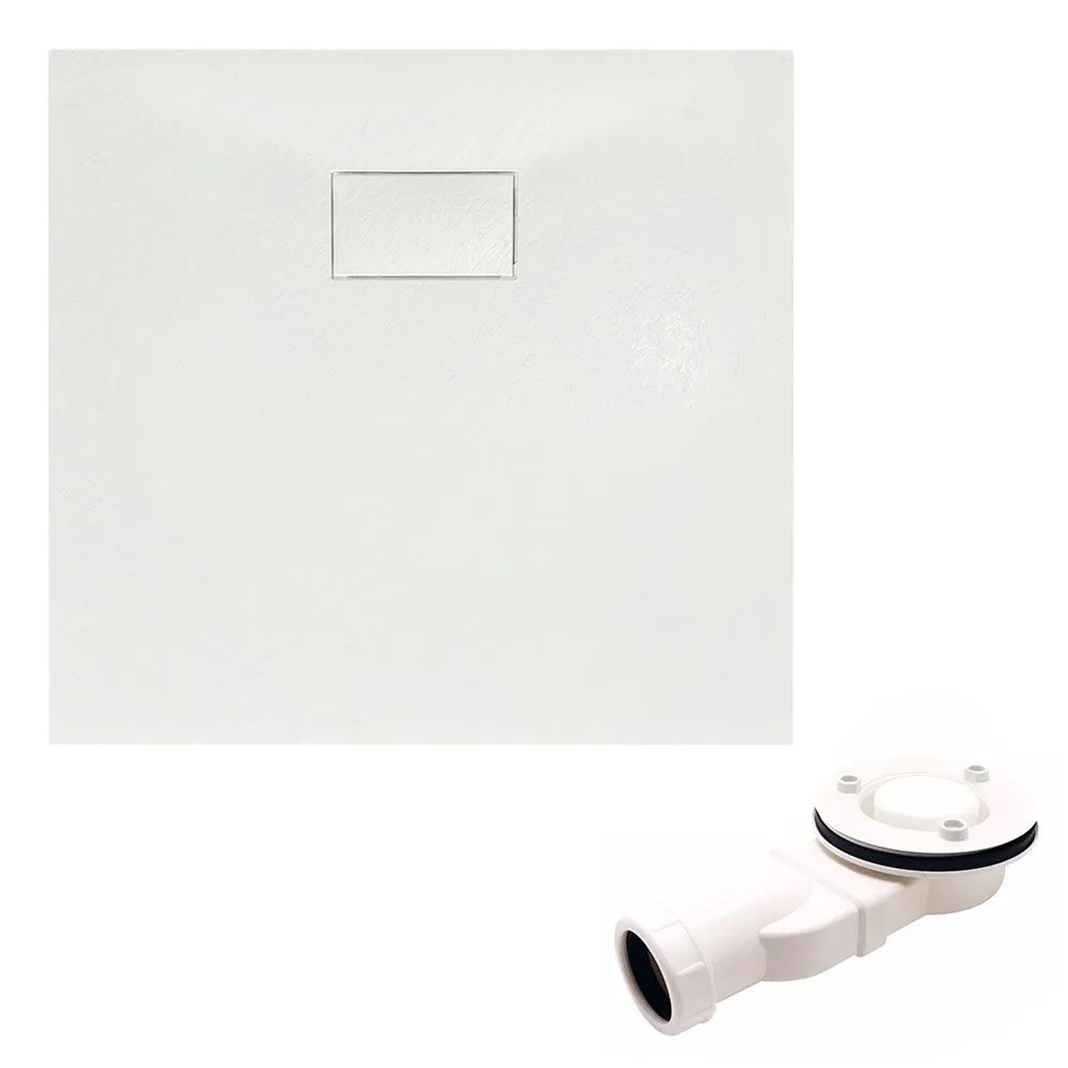 KOLMAN Duschwanne Quadratisch 90 x 90 x 3.2 Cm Verbundwerkstoff Weiß Steinoptik Inkl. Ablaufgarnitur