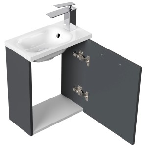 Posseik Badmöbel Pieni Slimline, 40 cm, Grafit mit offenstehender Tür.