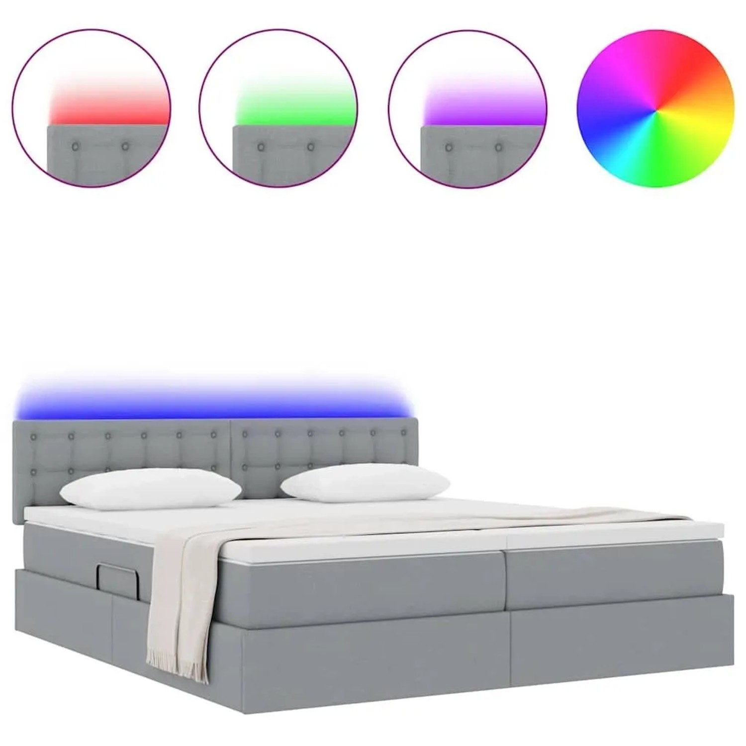 vidaXL Bett mit LED-Lichtleisten Hellgrau 200 x 200 cm Stoff 3371591_4