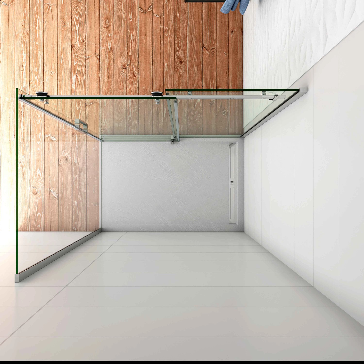 Eckdusche mit Schiebetür, 125x90 cm, 8mm ESG-Glas, chromfarbener Rahmen. Duschkabine ohne Duschtasse.