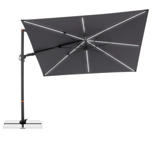 Anthrazitfarbener Doppler Ampelschirm 300x220 cm mit LED-Beleuchtung, Dreh- & Neigungsfunktion. Rechteckiger Sonnenschirm.