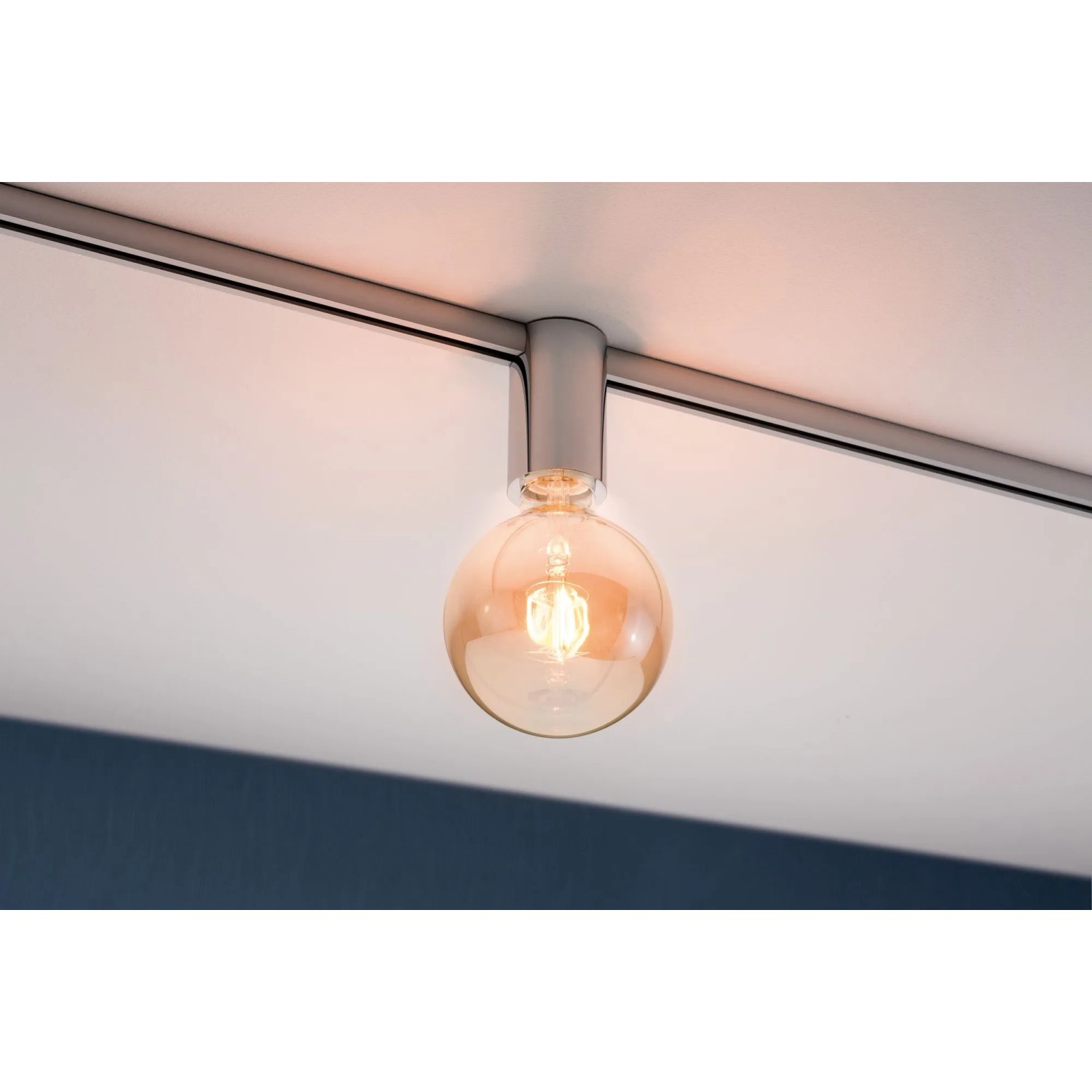 Paulmann URail Spot Ceiling Socket, Chrom, mit E27 Leuchtmittel an Schienensystem.