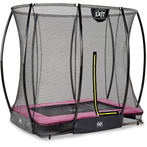 Rechteckiges EXIT Silhouette Bodentrampolin 153x214cm in Rosa mit Sicherheitsnetz.