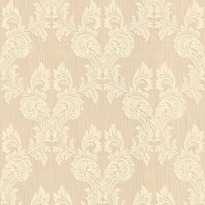 Beige-gelbe Barock Tapete mit Textiloptik. Dekorative Vliestapete für Wohnräume.