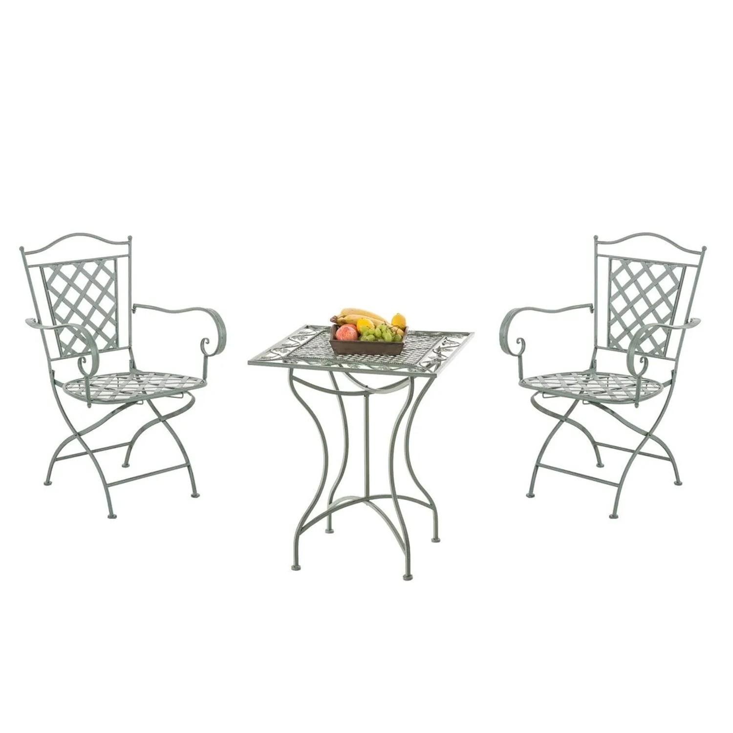 DELUKE Balkonset Bistroset VOMIR Metall Antik-Grünfarbig 56x51x93cm Gartenmöbelset 2 Personen Metall Vintage Balkonmöbel Set Terrassenmöbelset