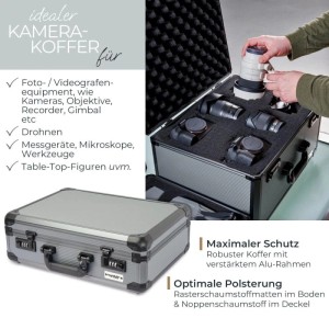 HMF 14402-02 Alu Fotokoffer Koffer Rasterschaumstoff 46 x 33 x 15 cm