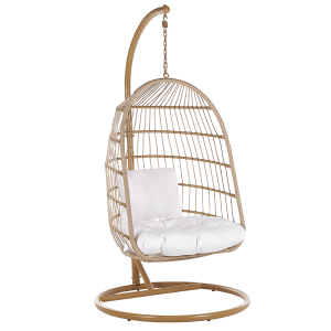 Beliani Hängesessel in Beige/Weiss mit Metallgestell für Garten oder Terrasse.