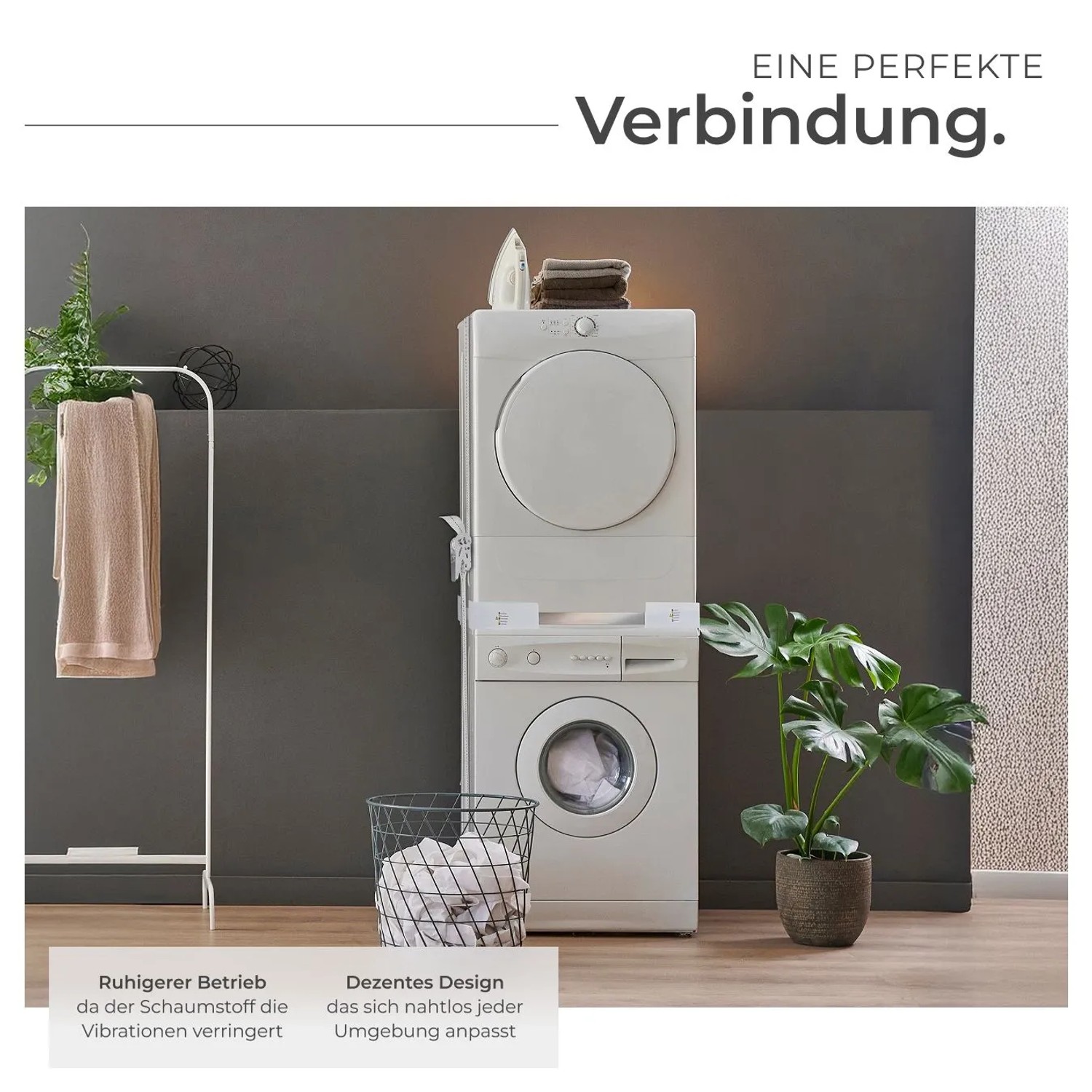 Tectake Verbindungsrahmen Parret für Waschmaschine und Trockner, silberfarben, Größenverstellbar.