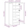 vidaXL Schuhschrank, schwarz, Eichen-Optik, mit Regalböden und geöffneter Tür, Maße 59x35x100 cm.