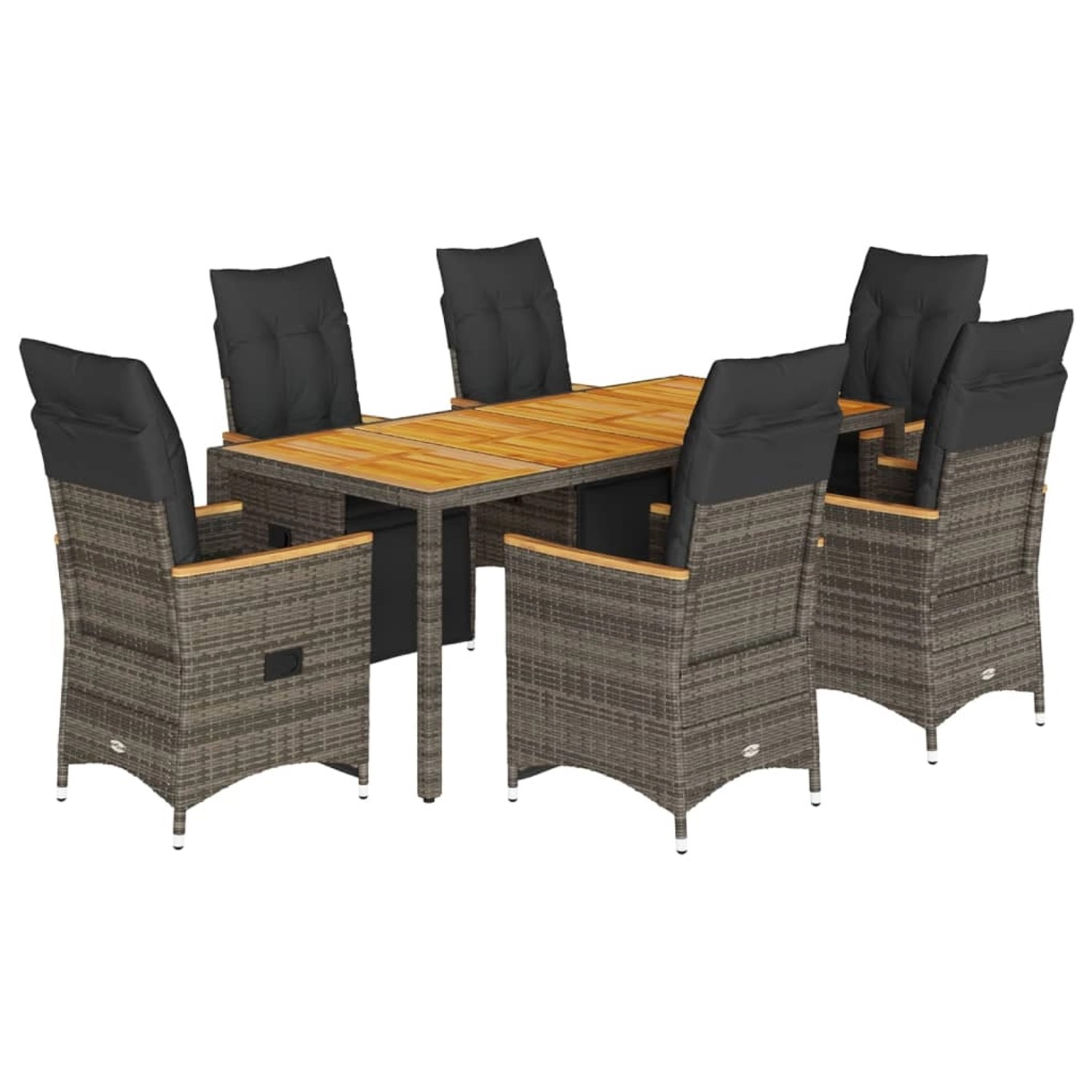 vidaXL 7-Tlg Garten-Bistro-Set mit Kissen Grau Poly Rattan 3276971